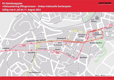 Umleitungsplan Effingerstrasse 08.07. bis 11.08.24