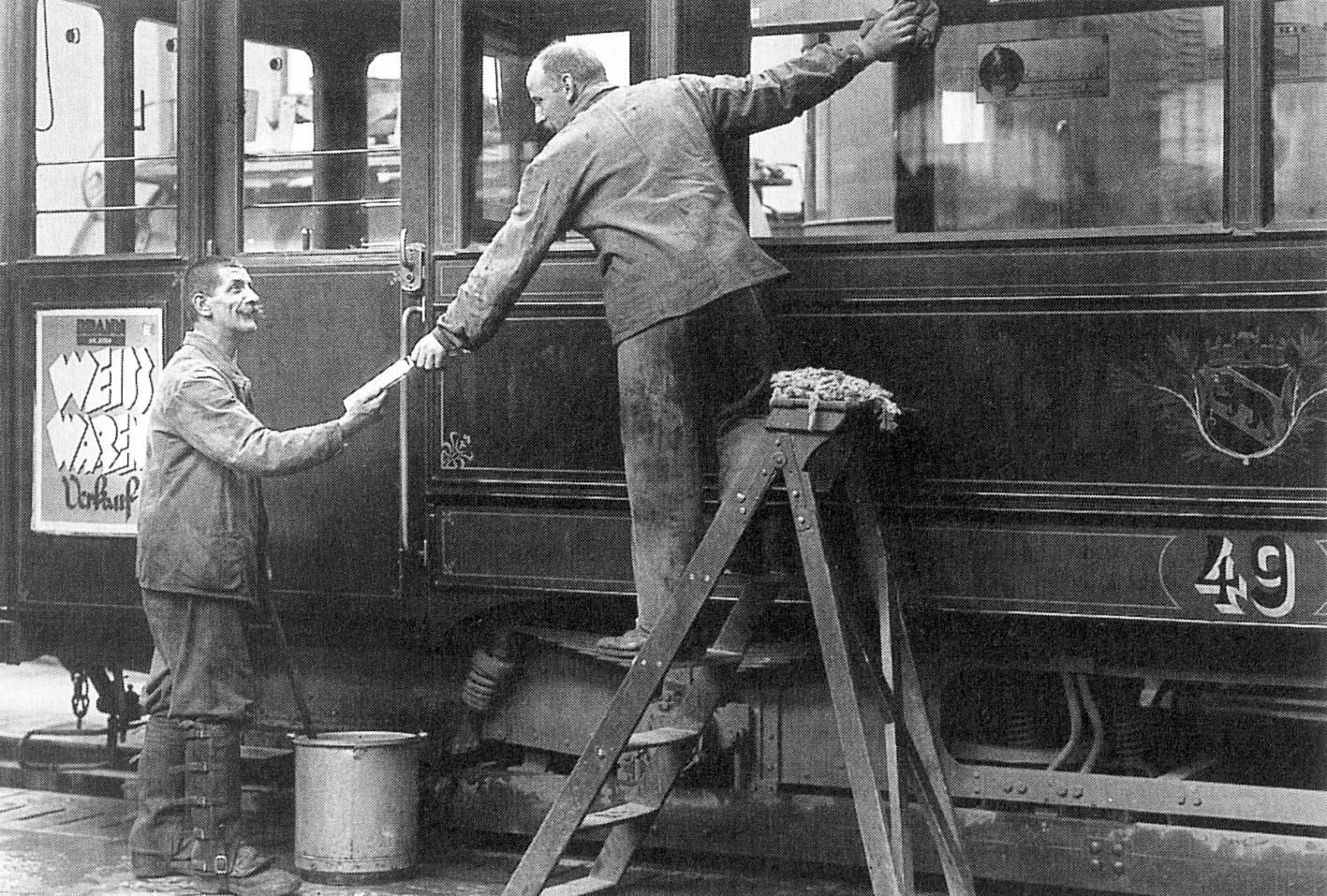 Scheibenreinigung an historischem Tram