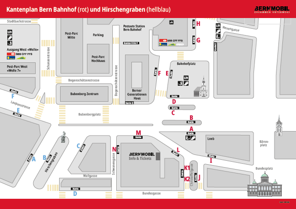 Kantenplan Bern Bahnhof und Hirschengraben
